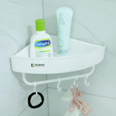 Kuber Industries Bathroom & Kitchen Organizer With Towel Hanger Hooks|Multipurpose Corner Wall Shelves|Self-Adhesive PP|Pack of 4|A2910|White